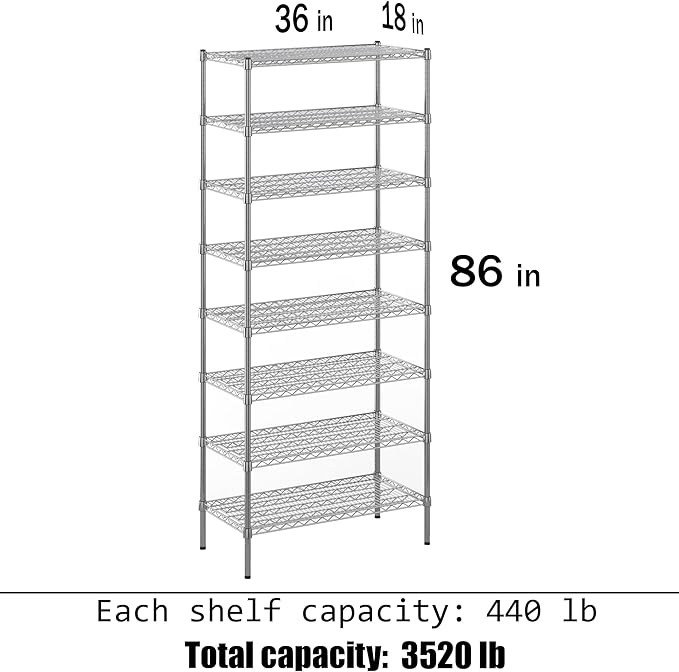Regal Altair 18" Deep x 36" Wide x 86" Height Wire Shelving Kit | 8-Tier | NSF Commercial Storage Rack Unit