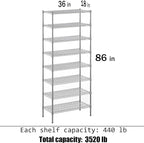 Regal Altair 18" Deep x 36" Wide x 86" Height Wire Shelving Kit | 8-Tier | NSF Commercial Storage Rack Unit