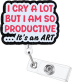 I Cry a Lot But I Am So Productive Funny Badge Reel | Retractable ID Card Badge Holder | Name Tag Medical Work Badge Clip for RN LPN CNA MA Night Shift Nurse Doctor | Nurse Gifts | Alligator Clip