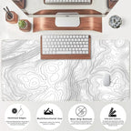 Mechanical Cattle Desk Mat Large Gaming White Mouse Pad Minimalist Topographic Map Desk Mat Extended XL Mousepad 31.5x15.7 in Anti-Slip Desk Pad Keyboard Mousepad Stitched Edges Large Mouse Pad Grey