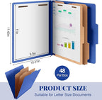 Skyygemm 48 Pcs Classification Folders Letter Size, 2 Divider Pressboard File Folders with 3. 5 Inch Expansion, 2 Prongs Fastener, Heavy Duty Office File Organizers for Teachers, Medical (Dark Blue)