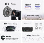 TONGVEO HDMI 20X Optical Zoom PTZ Conference Room Camera System, 1080P 60fps USB3.0 Computer Camera with Microphone & Bluetooth Speakerphone, Easy Setup for Church & Meetings