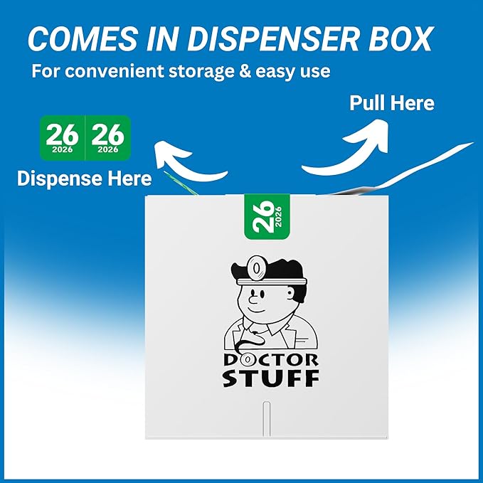 2026 Year Labels, Doctor Stuff 2026 Chart Stickers, Green Color Coded, Col'R'Tab/Tabbies Style, USA Made Year Stickers for End Tab File Folders, 500/Roll, 1 Roll, 3/4" x 1-1/2"