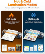 Laminator Machine with 20 A4 Laminating Pouches, Thermal and Cold Lamination Built in Cutter Quick Warm Up,9 Inch Portable Laminating Machine for Home Office School Use