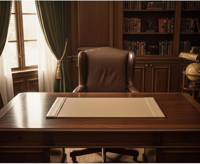 White Latte Bonded Leather 30" x 18" Side-Rail Desk Pad