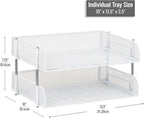 Mind Reader Stackable Paper Tray, Desktop Organizer, File Storage, Office, Metal Mesh, 13.5" L x 10" W x 7.25" H, 2 Pcs., White
