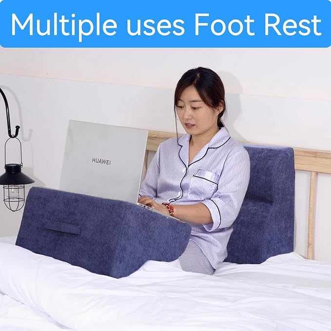 OpyTikar Foot Rest for Under Desk at Work.Multifunctional 3-Tier Foot Stool,with Washable Footrest.for Under Desk,Office Chair Gaming Chair & Sofa,Leg Elevation Pillow,Supports Posture (Dark Blue)