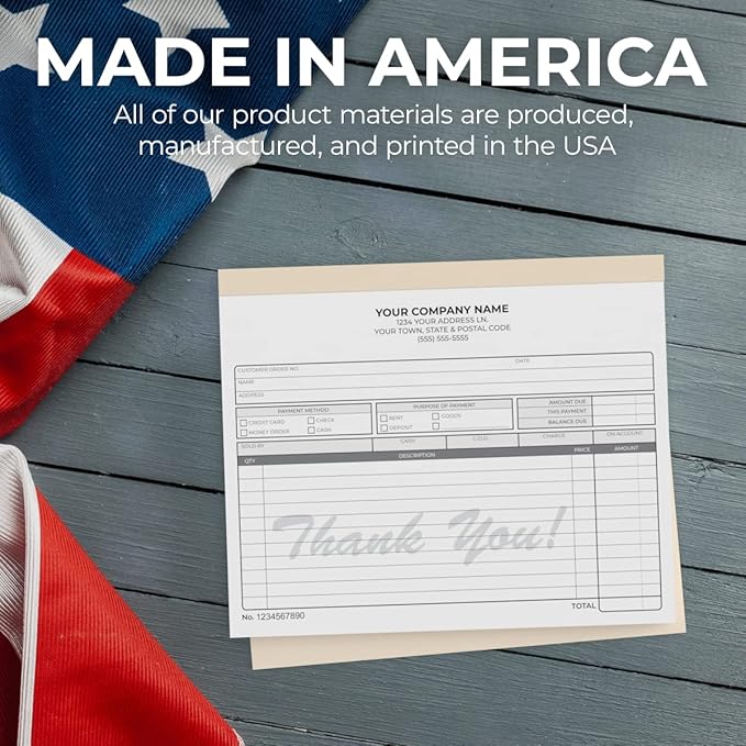 Custom 8.5" x 7" Carbonless NCR Books in 2-Part Duplicate Invoices, Receipts, Work Orders, Sales Orders, Purchase Orders, Estimates, Quote Forms with Your Company/Business Name (100 Sets)