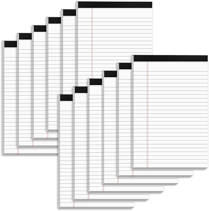 Nichela 5" x 8" Note Pads 12 Pack of Legal Pads 30 Sheets Notepad College Ruled Small Writing Pads Perforated Pages Paper Pads 80GSM Heavyweight Paper Note Pads for Home, Office, or School