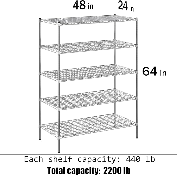 Regal Altair 24" Deep x 48" Wide x 64" Height Wire Shelving Kit | 5-Tier | NSF Commercial Storage Rack Unit