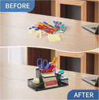 Ludato Desk Organizers Pen Holder for Desk, 4 Compartments Black Mesh Pen Holder Storage for Office Desk Accessories