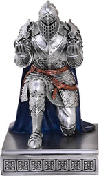HDMbigmi King's Guard Leader Cloak Warrior Knight Pen Holder Mobile Phone Stand, Ornament Knight Statue, Pen Stand Paperweight for Office and Home (SilverBlue)