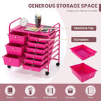 LDAILY 9 Drawer Rolling Storage Cart, Rolling Cart with Drawers for Classroom, Art Supply Craft Organizer on Wheel with Metal Frame & Handles for Home Office School