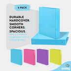 3 Ring Binder 1.5 Inch, 1 ½ inch Binder Clear View Cover with 2 Inside Pockets, Colored School Supplies Office and Home Binders Pink, Blue, Purple, Green (4 Pack) – by Enday