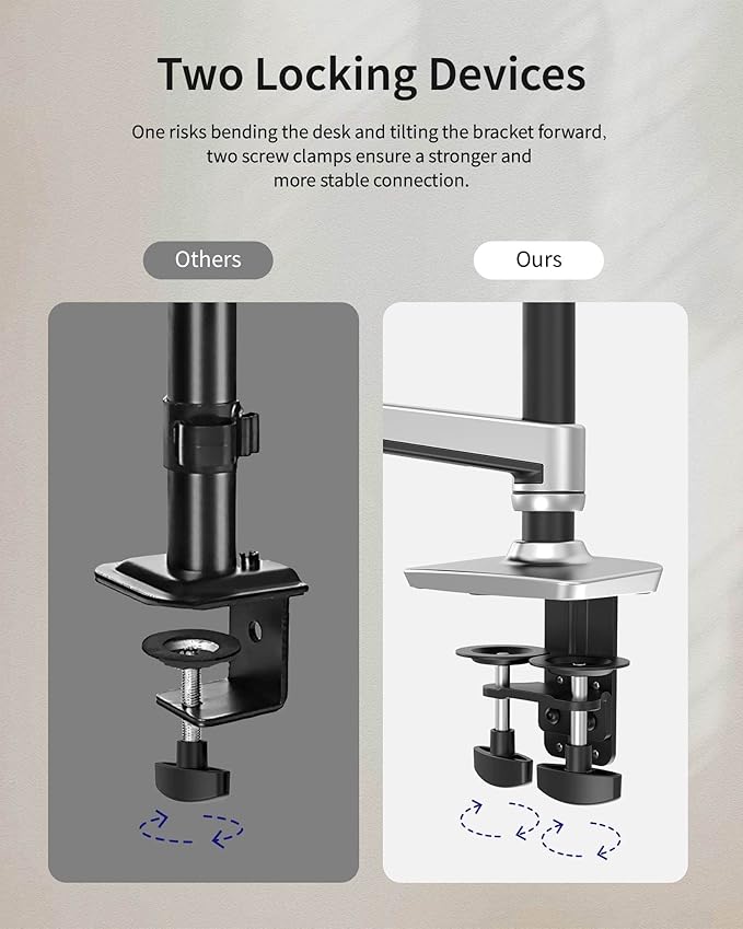 Ergounion Premium Dual Monitor Stand for Desk, High-Grade Aluminum Stacked Monitor Arm with Heavy-Duty Mechanical Spring, Adjustable Vertical Double Monitor Mount for 13-40 inch Screens, Silver