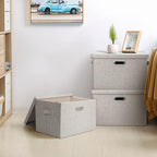 Graciadeco Large 17" 36 Quart Collapsible Stackable Storage Bins with Lids, 5 Packs Beige Linen Fabric Closet Boxes with Lids, Storage Cube Baskets Container Organizers for Bedroom Office(17 x12 x11)