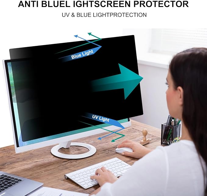 Pozlle 24 Inch Computer Privacy Screen Shield [2 Pack] for 16:10 Widescreen Desktop Monitor - Anti-Glare Blue Light Privacy Filter and Anti Spy Privacy Screen Protector Film