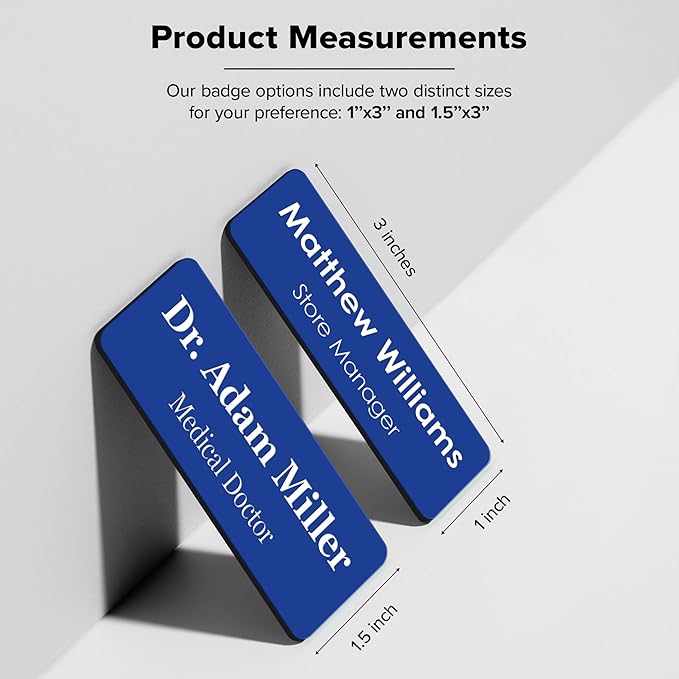 Name Tag, Magnetic Blue and White Name Tags, Personalized Name Tags, 1x3 Inches, Durable Engravable Impact Material, Made in The USA by My Sign Center