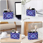 Famame Bohemian Style Mandala Print Pencil Holder for Desk, Leather Desktop Container Pen Cup Storage Study Table Pen Organizer Makeup Brush Holder for Classroom Office Home