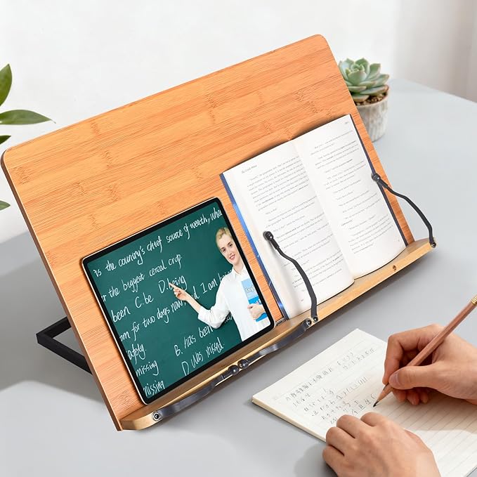 wishacc 24" Oversized Large Book Stand & Holder for Reading Hands Free for Large Books in Bed,Cookbook,Textbook,Law,with 8 Adjustable Height Laptop Stand