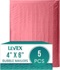 Levex - #0000 4" x 6" [5 Pack] Pink Poly Bubble Mailers, Padded Envelope Mailers, Packing Envelope & Mailing Bags for Shipping