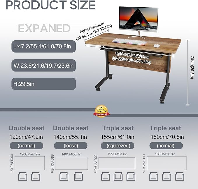 Folding Conference Table 4ft 5ft, Foldable Office Meeting Desk for 6 People, Multiple Sizes Colors Mobile Conference Room Table for Training Room School Business Furniture (2, White Walnut, 55in)