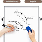 Double Sided Cork Board White Board, 32 x 48 inches Large Cork Board for Office, Height Adjustable Magnetic Dry Erase Board on Wheels, Portable Freestanding Natural Corkboard for Displaying, Planning