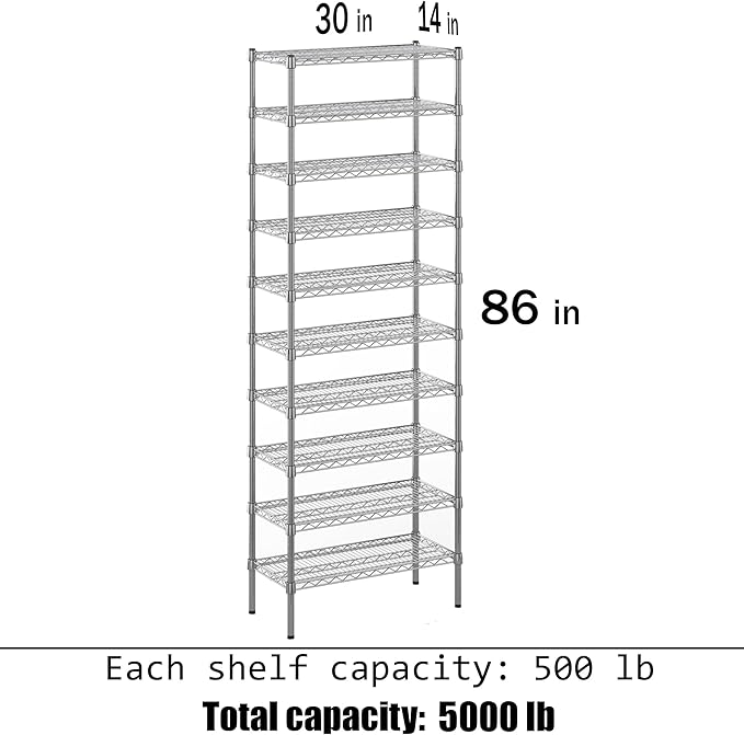 Regal Altair 14" Deep x 30" Wide x 86" Height Wire Shelving Kit | 10-Tier | NSF Commercial Storage Rack Unit