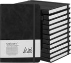 OnMove Notebooks Journal for Women Men 12 Pack Bulk Leather Hardcover with Pen Holder A5 160 Pages 100 GSM Thick Paper for Work School Lined Black