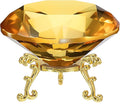 PATIKIL Diamond Crystal Paperweight, 100mm / 3.94" Crystal Paperweight Paper Weight with Gold 25 Metal Base for Home Office Desktop Table Decor Wedding Party Ornaments, Brown