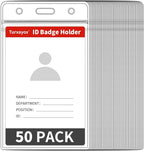 Turxayox 50 Pcs Clear ID Badge Holder, Vertical Plastic Name Tag Protector, Key Card Badge Holders with Waterproof Resealable Zipper for Nurses, Office, School and Lanyards Use