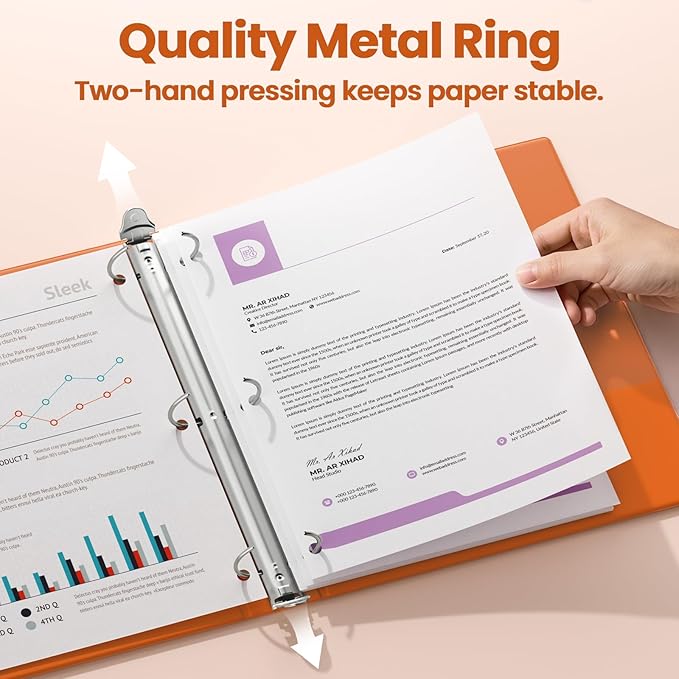 SUNEE 3 Ring Binder 2 Inch 1 Pack, Clear View Binder Three Ring PVC-Free (Fit 8.5x11 Inches) for School or Office Supplies, Orange