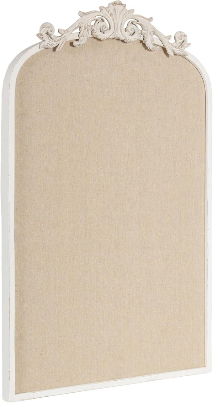 Kate and Laurel Arendahl Decorative Arch Pinboard; 19 x 31; White; Framed Arched Ornate Vintage Cork Board for Use as Motivational Vision Board or Wall Organizer