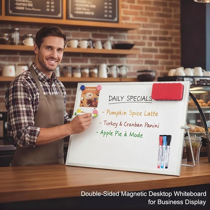 MXG Magnetic White Board Dry Erase, 10x14 Inch Double Sided Small Whiteboard with Stand, Includes 4 Markers, 4 Magnets & Eraser, Portable White Board for Desktop,Wall,Office,&Classroom