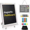 SELEAD 100% Real Wood Frame Magnetic Chalkboard with Stand - 10x12 Inch Small Tabletop/Hanging Chalk Board Words Sign Board, Message Menu Board for Cafe, Business, Wedding - Vintage White