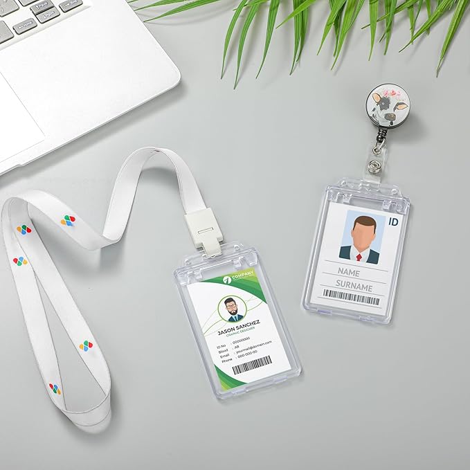 Tinlade 400 Pack Permanent Locking Hard Plastic Badge Holder Vertical Clear ID Badge Holder Heavy Duty Protector Case for Office School Card Travel 2.4 x 4.2 inches