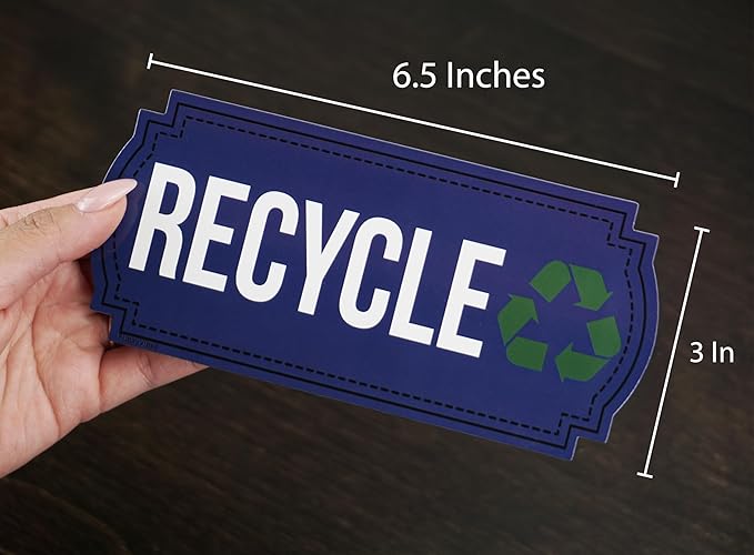 Recycle and Trash Magnets for Kitchen Cans and Recycling Bins, Dual Trash and Recycle Magnet for Garbage Can Logo Symbol, 2 Magnetic Sticker Adhesives, 6.5x3 Inch Design Home Outdoor Waste (Blue)