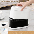 PAVSTINE Mini Trash Can for Desk with 5 Rolls of Trash Bags, Small Press-Top Countertop Garbage Bin, Removable Waste Basket for Bedroom, Vanity, Coffee Table, Kitchen (White Half-Lid)