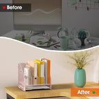 OrgMate Desk File Folder Holder Organizer-4 Vertical Compartments Racks and Paper Letter Tray,Mesh Magazine File Holder Sorter,Desktop Accessories & Workspace Organizers for Home,Office,School-Pink