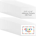 Jeyiour 100 Pcs Label Holders Adhesive Nameplate Pockets Storage Bin Labels Index Card Holder Shelf Plastic Peel Stick for Classroom Supermarket Bookshelf Library Student Box Drawer (3.6 x 2.9 Inch)