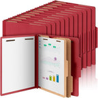 Skyygemm 60 Pcs Classification Folders Letter Size, 2 Divider Pressboard File Folders with 3. 5 Inch Expansion, 2 Prongs Fastener, Heavy Duty Office File Organizers for Teachers, Medical (Dark Red)