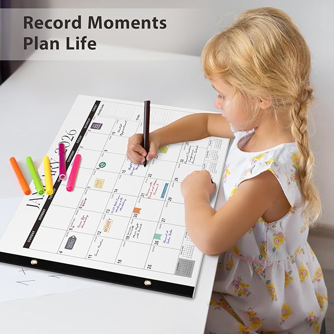 2026 Desk Calendar, Large Desk Calendar 22" x 17" (Jan 2026 - Jun 2027) Monthly Desktop Wall Planner for Family Teacher School Office Supplies, Black-White