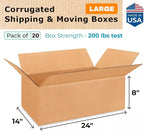 Large Shipping & Moving Boxes 24"L x 14"W x 8"H (20-Pack) - Extra Strength 200 lb vs Regular - Corrugated Packing Boxes for Moving Large - Moving Cardboard Box by IDL Packaging
