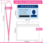 Marspark 50 Sets Clear Name Tags with Lanyard, Lanyards for ID Badges Reusable Strap with ID Holder Plastic Name Badges for Adults Business School Church Conference (Pink)