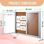 Homezelle Enclosed Cork Bulletin Board 48"x36" Outdoor Weatherproof Cork Noticeboard with Locking Door Wall-Mounted Silver Aluminium Frame for Home, School, Office, Community, Hospital