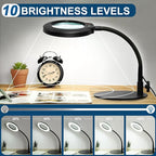 IVMAIE 10X Magnifying Glass with Light, Real Glass Lens, 5 Color Modes Dimmable, Flexible Gooseneck Lighted Magnifier with Stand, LED Desk Lamp Hands Free for Crafts Painting Sewing Reading Close Work