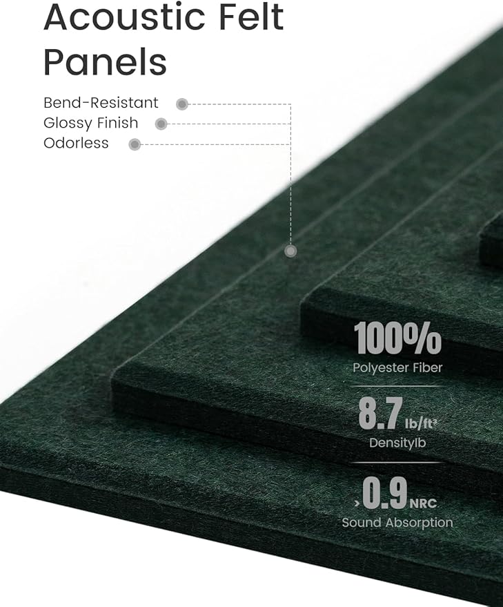 Fluxynara Felt Bulletin Board Tiles -28"x18" Cork Board Alternative for Office Decor, Push Pin Board Wall Organizer 6-Pack -Pine Green