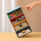 Spacious Desk Drawers, Stackable Desktop Organizer, Plastic Storage Box for Office, School & Home Supplies (4 Small Drawers, OG & YE)