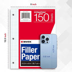 KAISA Graph Paper Filler Paper, 8"x10.5" 4x4 Graph/Quad Rule Filler Paper 3-Hole Punched 1/4inch Grid Paper Loose-Leaf Paper for 3-Ring Binders,150sheet/pack, 3pack F15001Q