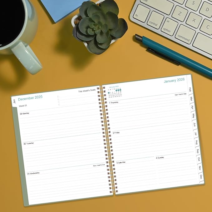 2026 Planner - Weekly Monthly Planner 2026 from January 2026 to December 2026 with 12 Monthly Tabs, Flexible Cover, Inner Pocket, 8.5" x 11", Green